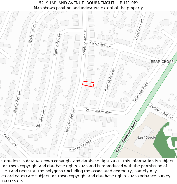 52, SHAPLAND AVENUE, BOURNEMOUTH, BH11 9PY: Location map and indicative extent of plot