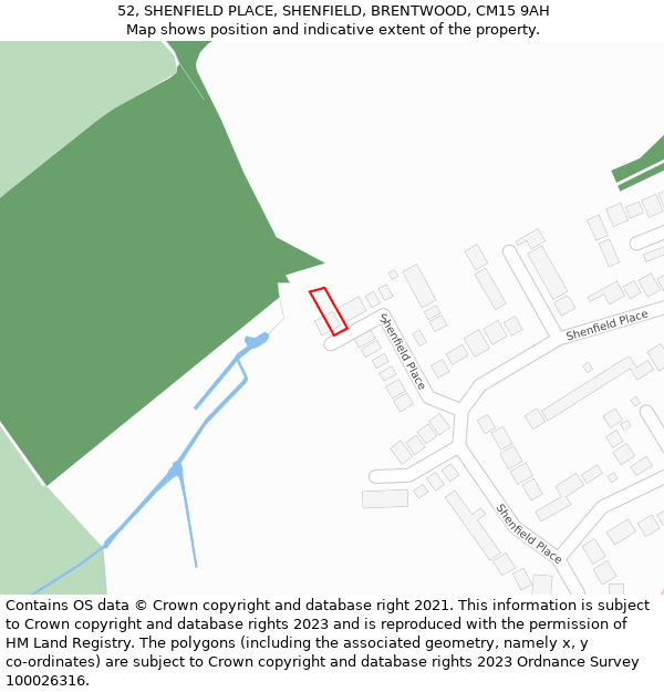 52, SHENFIELD PLACE, SHENFIELD, BRENTWOOD, CM15 9AH: Location map and indicative extent of plot