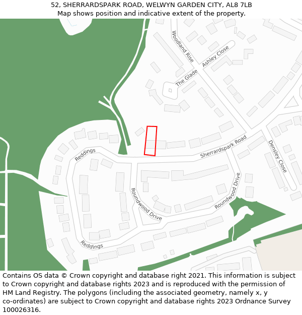 52, SHERRARDSPARK ROAD, WELWYN GARDEN CITY, AL8 7LB: Location map and indicative extent of plot