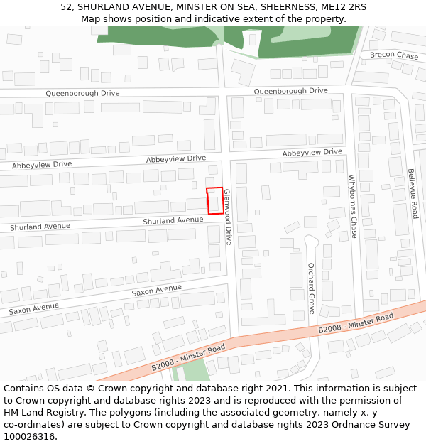 52, SHURLAND AVENUE, MINSTER ON SEA, SHEERNESS, ME12 2RS: Location map and indicative extent of plot