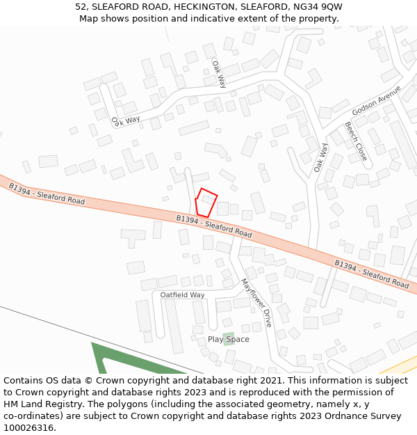 52, SLEAFORD ROAD, HECKINGTON, SLEAFORD, NG34 9QW: Location map and indicative extent of plot