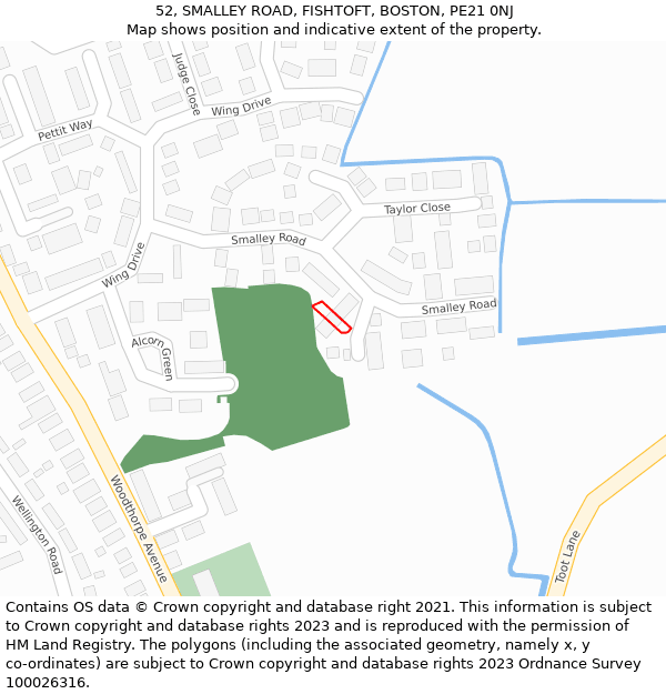 52, SMALLEY ROAD, FISHTOFT, BOSTON, PE21 0NJ: Location map and indicative extent of plot