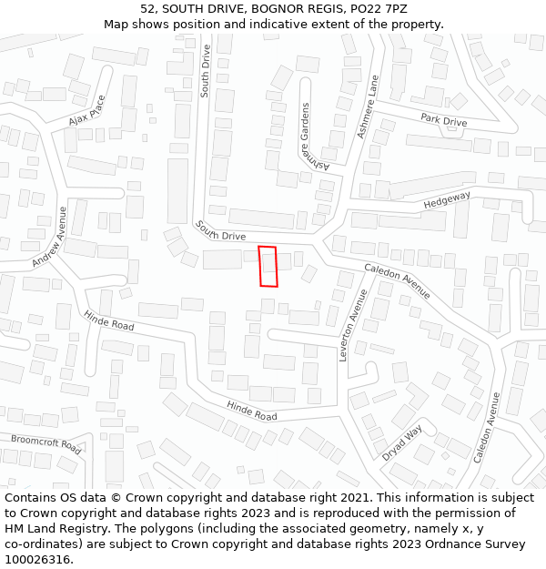 52, SOUTH DRIVE, BOGNOR REGIS, PO22 7PZ: Location map and indicative extent of plot