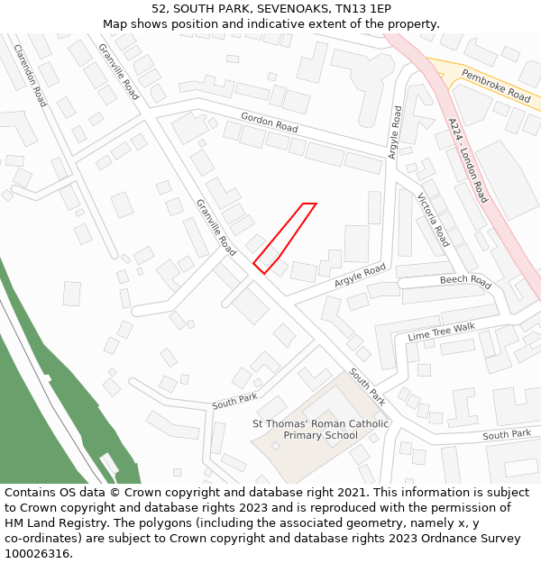 52, SOUTH PARK, SEVENOAKS, TN13 1EP: Location map and indicative extent of plot