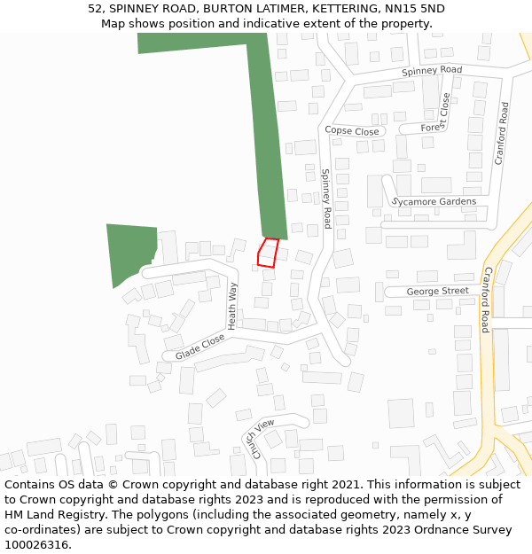 52, SPINNEY ROAD, BURTON LATIMER, KETTERING, NN15 5ND: Location map and indicative extent of plot