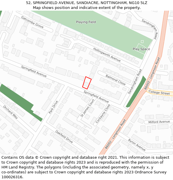 52, SPRINGFIELD AVENUE, SANDIACRE, NOTTINGHAM, NG10 5LZ: Location map and indicative extent of plot