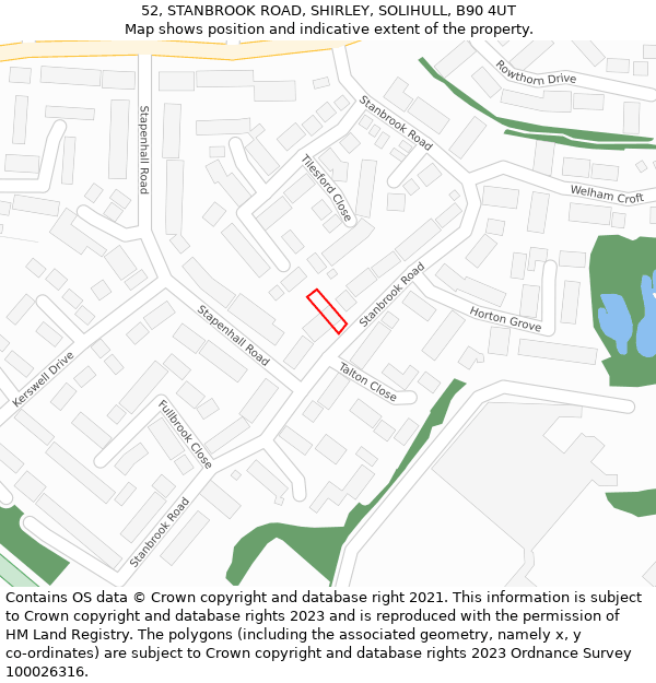 52, STANBROOK ROAD, SHIRLEY, SOLIHULL, B90 4UT: Location map and indicative extent of plot