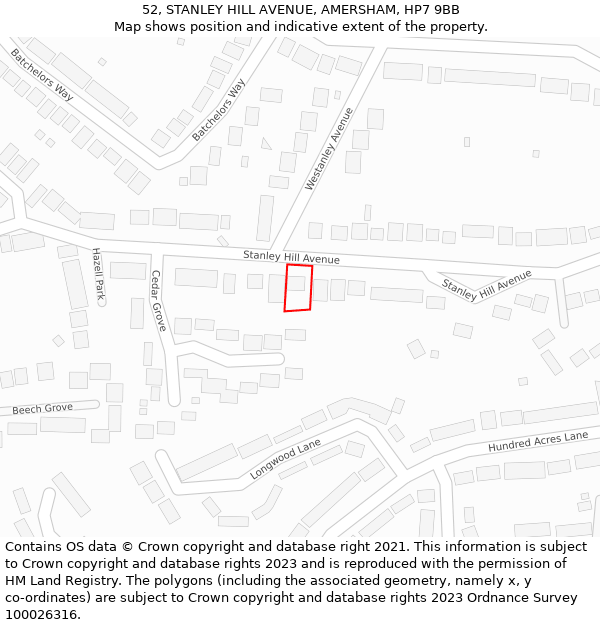 52, STANLEY HILL AVENUE, AMERSHAM, HP7 9BB: Location map and indicative extent of plot