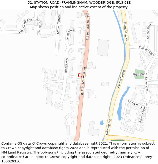52, STATION ROAD, FRAMLINGHAM, WOODBRIDGE, IP13 9EE: Location map and indicative extent of plot