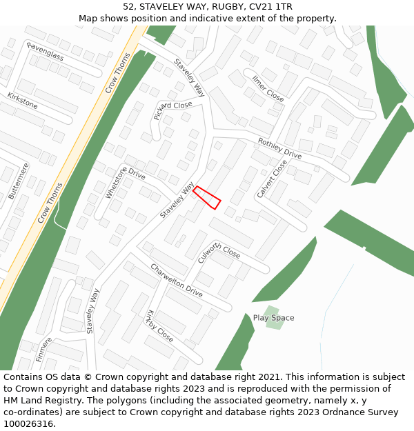 52, STAVELEY WAY, RUGBY, CV21 1TR: Location map and indicative extent of plot