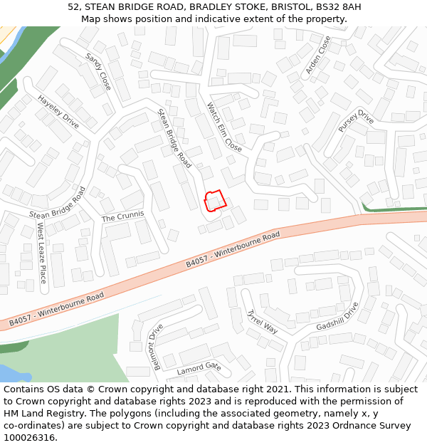 52, STEAN BRIDGE ROAD, BRADLEY STOKE, BRISTOL, BS32 8AH: Location map and indicative extent of plot