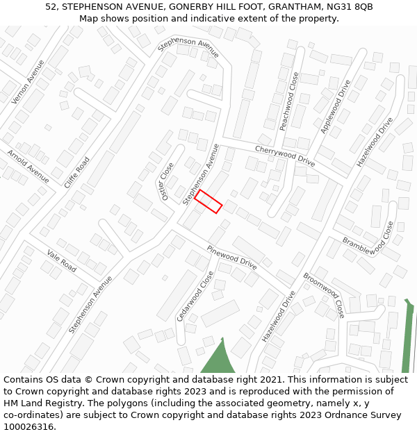 52, STEPHENSON AVENUE, GONERBY HILL FOOT, GRANTHAM, NG31 8QB: Location map and indicative extent of plot