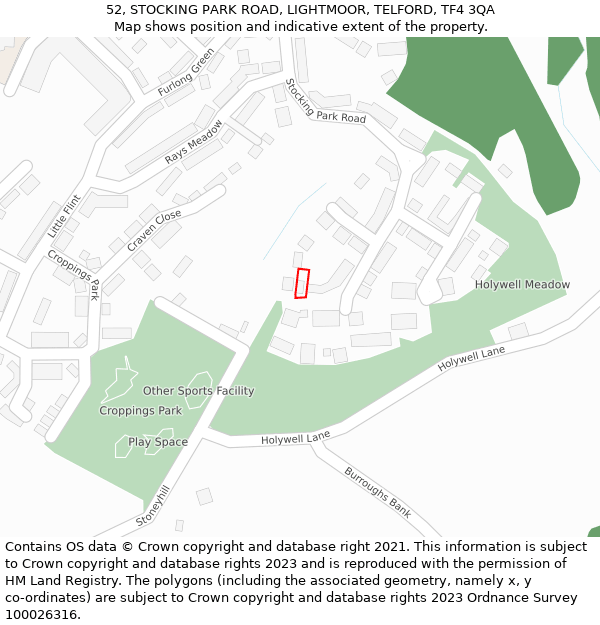 52, STOCKING PARK ROAD, LIGHTMOOR, TELFORD, TF4 3QA: Location map and indicative extent of plot