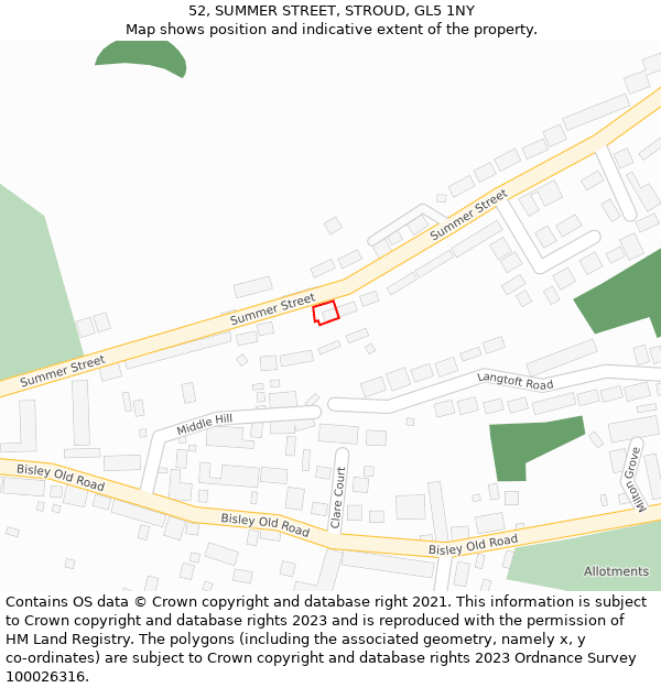 52, SUMMER STREET, STROUD, GL5 1NY: Location map and indicative extent of plot