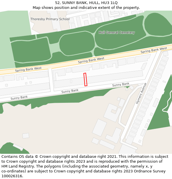 52, SUNNY BANK, HULL, HU3 1LQ: Location map and indicative extent of plot