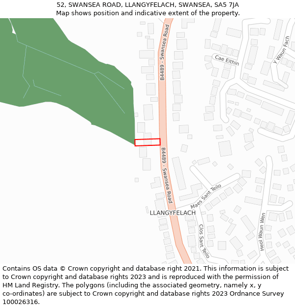 52, SWANSEA ROAD, LLANGYFELACH, SWANSEA, SA5 7JA: Location map and indicative extent of plot