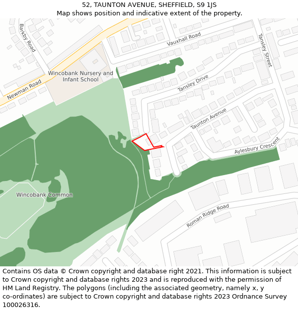 52, TAUNTON AVENUE, SHEFFIELD, S9 1JS: Location map and indicative extent of plot