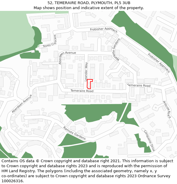 52, TEMERAIRE ROAD, PLYMOUTH, PL5 3UB: Location map and indicative extent of plot