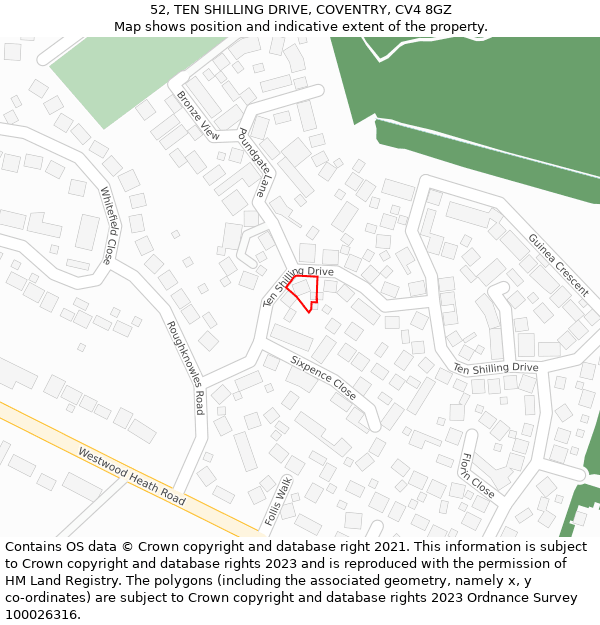 52, TEN SHILLING DRIVE, COVENTRY, CV4 8GZ: Location map and indicative extent of plot