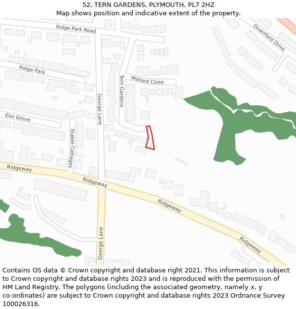 52, TERN GARDENS, PLYMOUTH, PL7 2HZ: Location map and indicative extent of plot