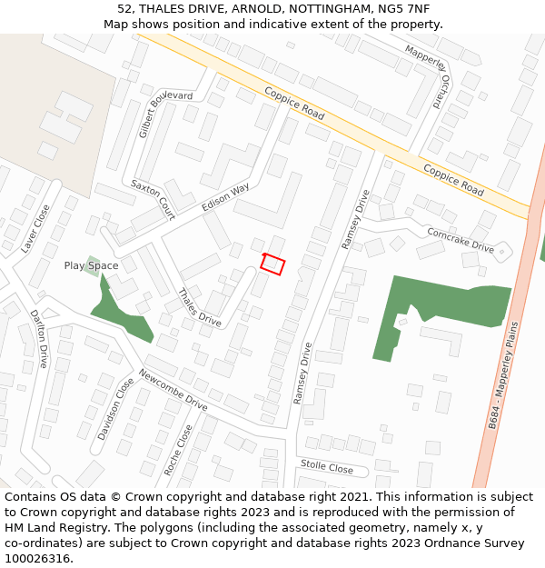 52, THALES DRIVE, ARNOLD, NOTTINGHAM, NG5 7NF: Location map and indicative extent of plot