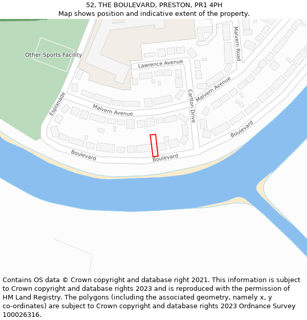 52, THE BOULEVARD, PRESTON, PR1 4PH: Location map and indicative extent of plot