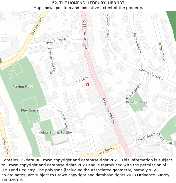 52, THE HOMEND, LEDBURY, HR8 1BT: Location map and indicative extent of plot