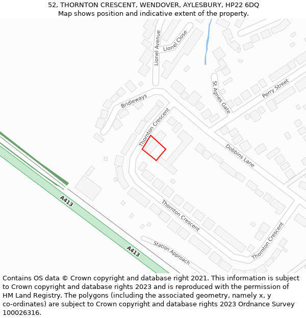 52, THORNTON CRESCENT, WENDOVER, AYLESBURY, HP22 6DQ: Location map and indicative extent of plot