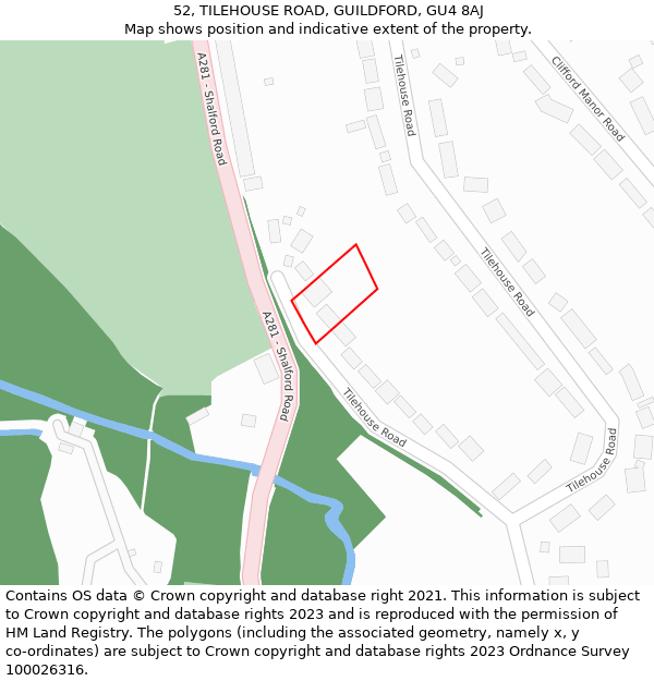 52, TILEHOUSE ROAD, GUILDFORD, GU4 8AJ: Location map and indicative extent of plot