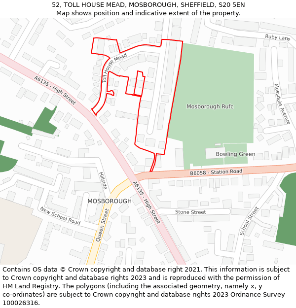 52, TOLL HOUSE MEAD, MOSBOROUGH, SHEFFIELD, S20 5EN: Location map and indicative extent of plot