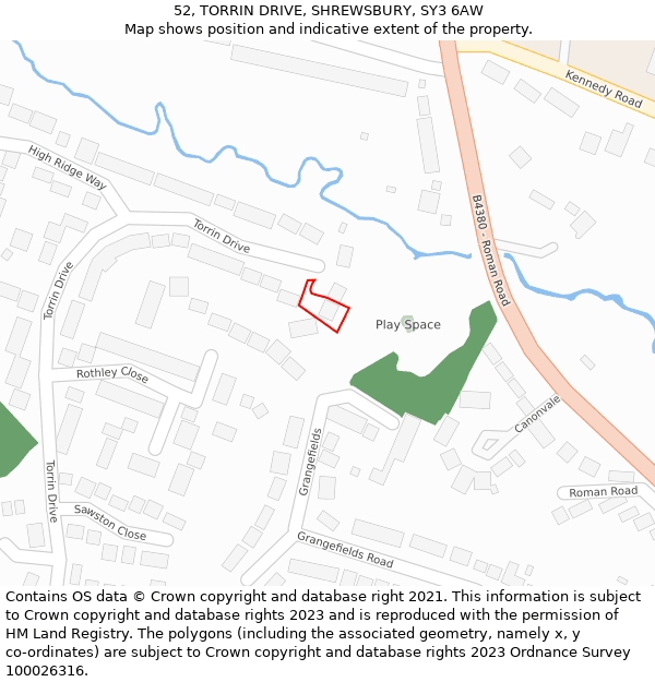 52, TORRIN DRIVE, SHREWSBURY, SY3 6AW: Location map and indicative extent of plot