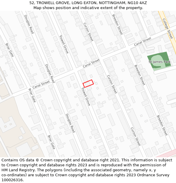 52, TROWELL GROVE, LONG EATON, NOTTINGHAM, NG10 4AZ: Location map and indicative extent of plot