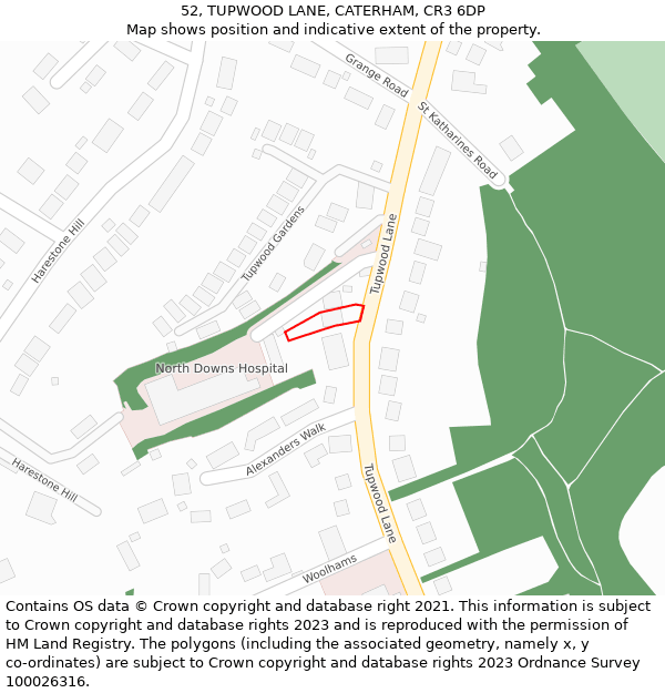 52, TUPWOOD LANE, CATERHAM, CR3 6DP: Location map and indicative extent of plot