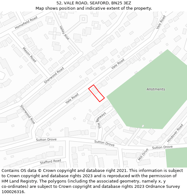 52, VALE ROAD, SEAFORD, BN25 3EZ: Location map and indicative extent of plot