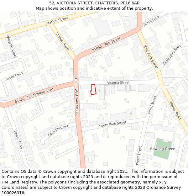 52, VICTORIA STREET, CHATTERIS, PE16 6AP: Location map and indicative extent of plot