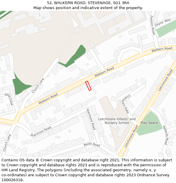 52, WALKERN ROAD, STEVENAGE, SG1 3RA: Location map and indicative extent of plot