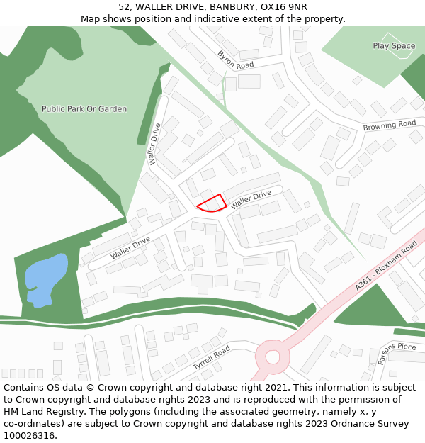 52, WALLER DRIVE, BANBURY, OX16 9NR: Location map and indicative extent of plot