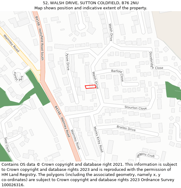 52, WALSH DRIVE, SUTTON COLDFIELD, B76 2NU: Location map and indicative extent of plot