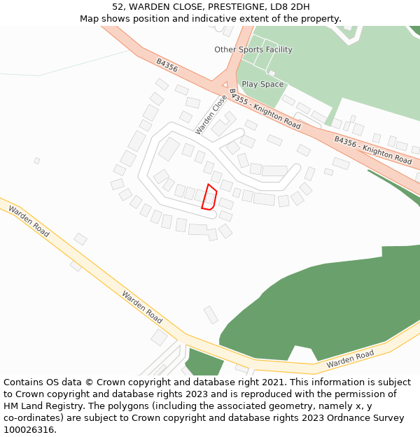 52, WARDEN CLOSE, PRESTEIGNE, LD8 2DH: Location map and indicative extent of plot