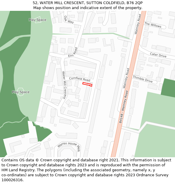 52, WATER MILL CRESCENT, SUTTON COLDFIELD, B76 2QP: Location map and indicative extent of plot