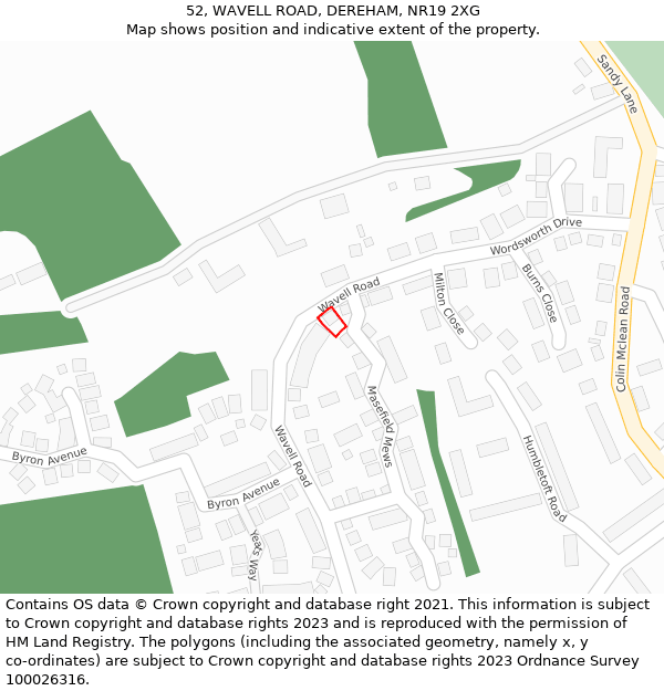 52, WAVELL ROAD, DEREHAM, NR19 2XG: Location map and indicative extent of plot