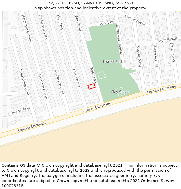 52, WEEL ROAD, CANVEY ISLAND, SS8 7NW: Location map and indicative extent of plot