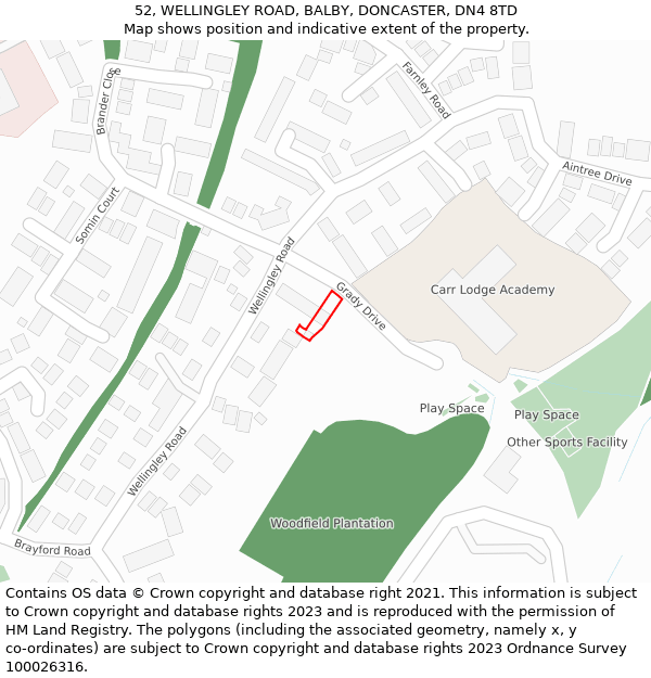 52, WELLINGLEY ROAD, BALBY, DONCASTER, DN4 8TD: Location map and indicative extent of plot