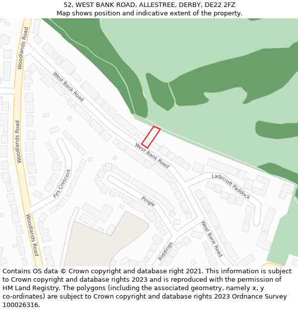52, WEST BANK ROAD, ALLESTREE, DERBY, DE22 2FZ: Location map and indicative extent of plot