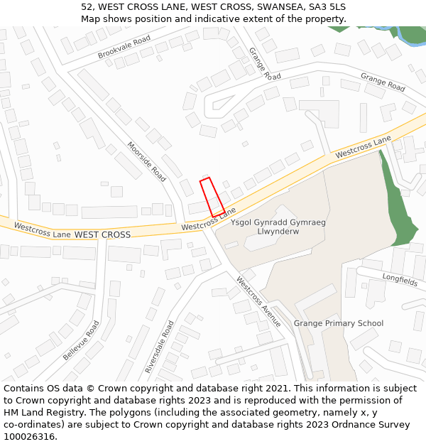 52, WEST CROSS LANE, WEST CROSS, SWANSEA, SA3 5LS: Location map and indicative extent of plot