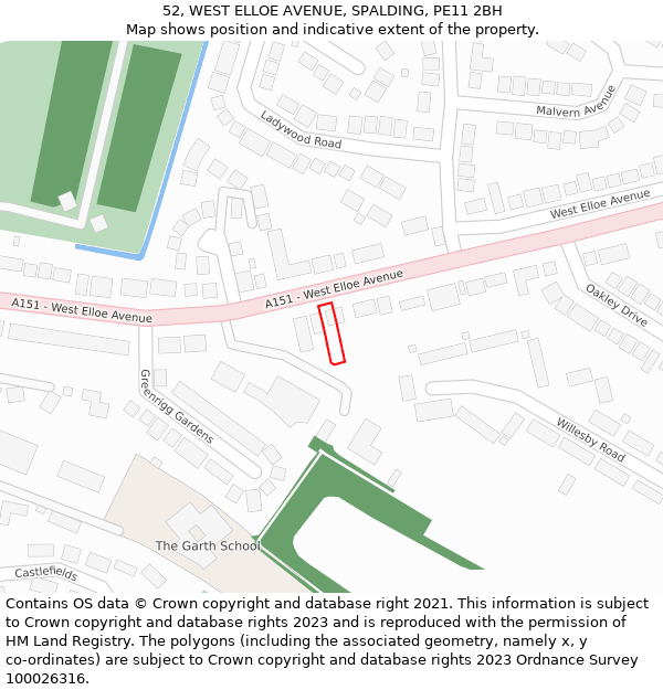 52, WEST ELLOE AVENUE, SPALDING, PE11 2BH: Location map and indicative extent of plot