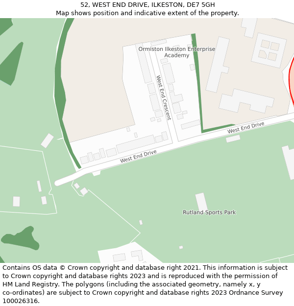 52, WEST END DRIVE, ILKESTON, DE7 5GH: Location map and indicative extent of plot