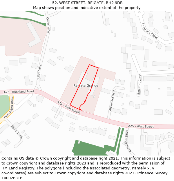 52, WEST STREET, REIGATE, RH2 9DB: Location map and indicative extent of plot