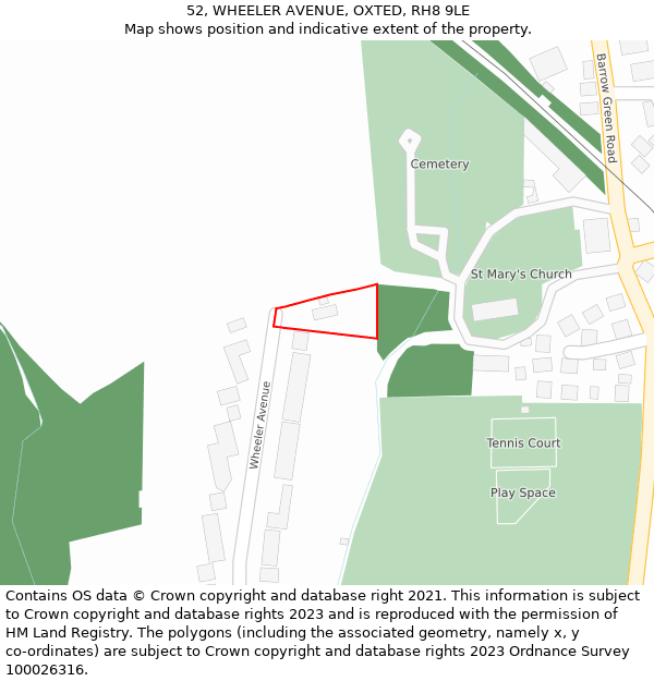 52, WHEELER AVENUE, OXTED, RH8 9LE: Location map and indicative extent of plot