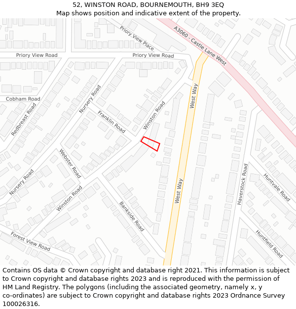 52, WINSTON ROAD, BOURNEMOUTH, BH9 3EQ: Location map and indicative extent of plot